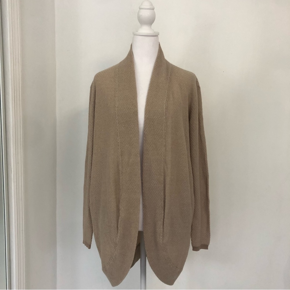 LAMADE Women Tan Long Sleeve Pockets Cardigan Knit Sweater Sz S Open Front